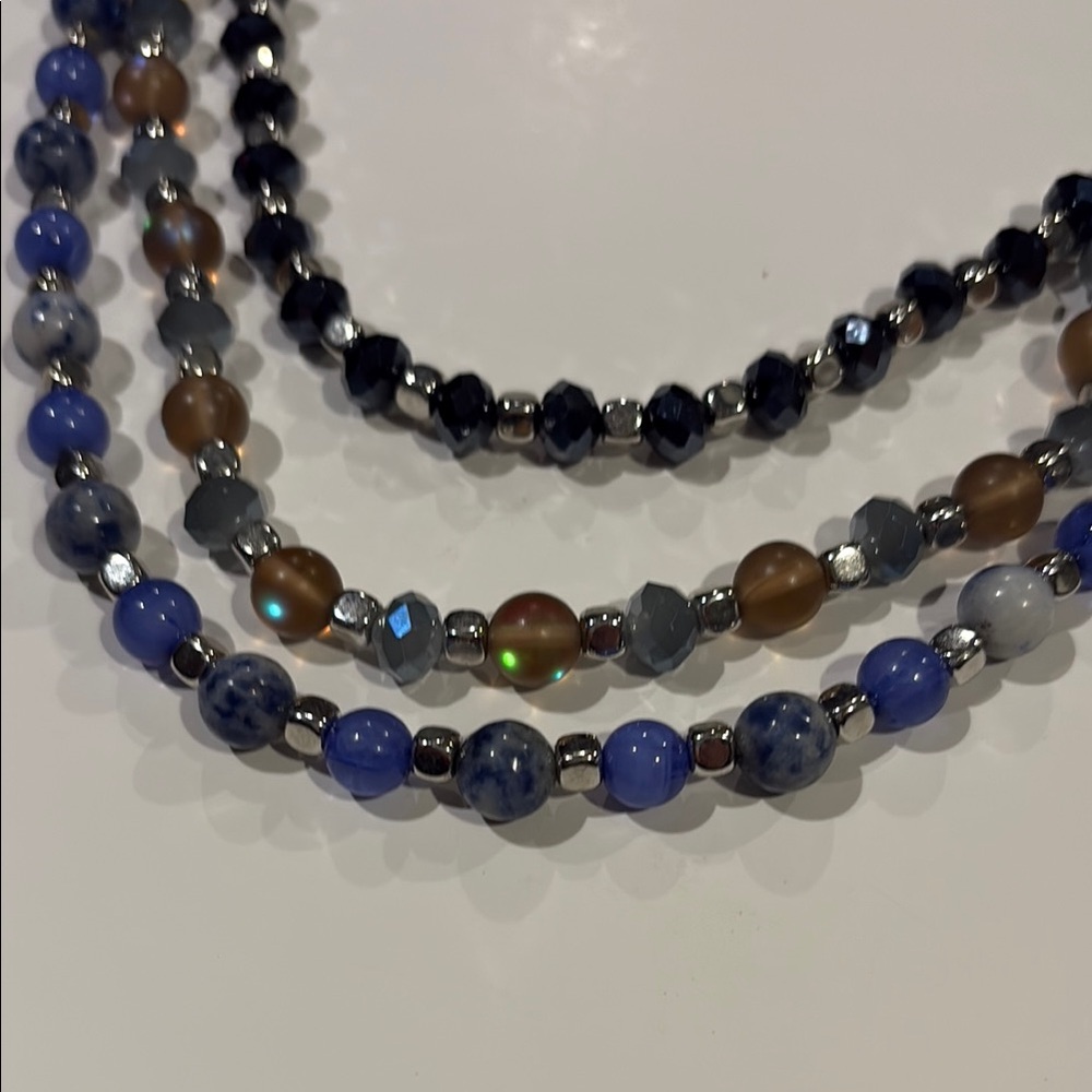 NEW! Multi-Strand Blue and Brown Beaded Necklace